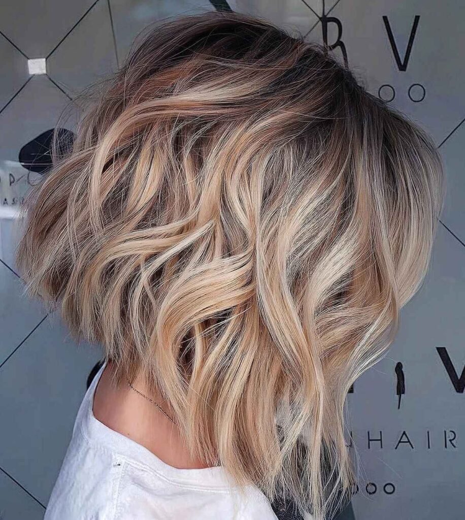 Dark-Rooted Blonde Wavy Bob