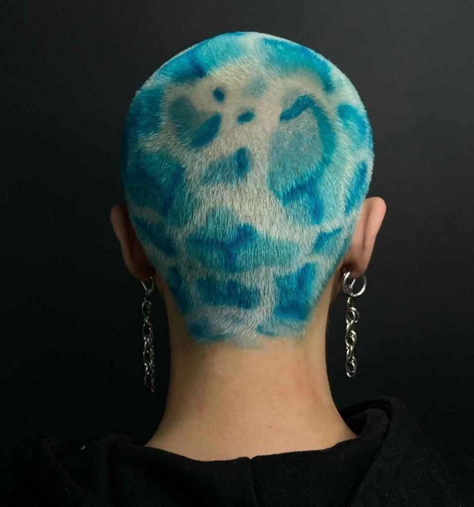 Blonde Buzz Cut with Turquoise Print