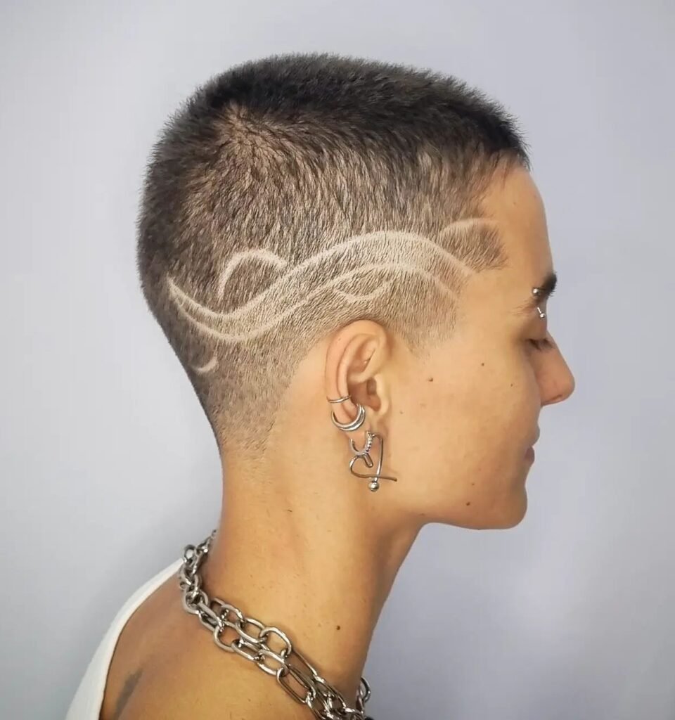 Fading Buzz Cut with Wave Design