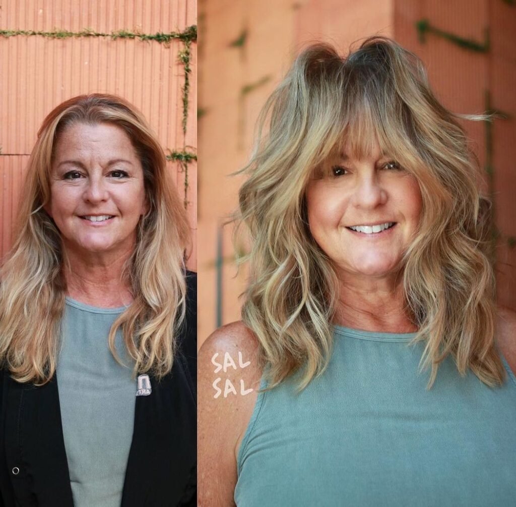 Charming Long Shag with Bardot Bangs
