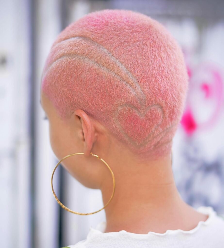 Flamingo Pink Buzz Cut with Heart