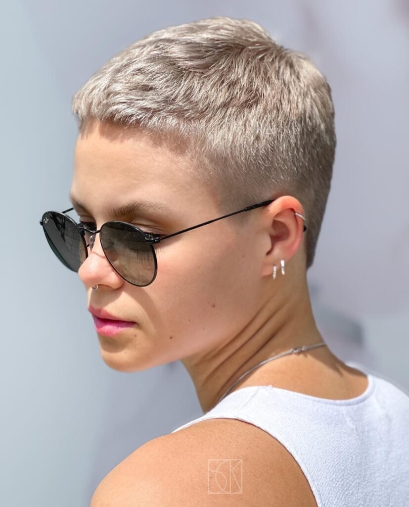 Ash Blonde Pixie with Buzz Cut