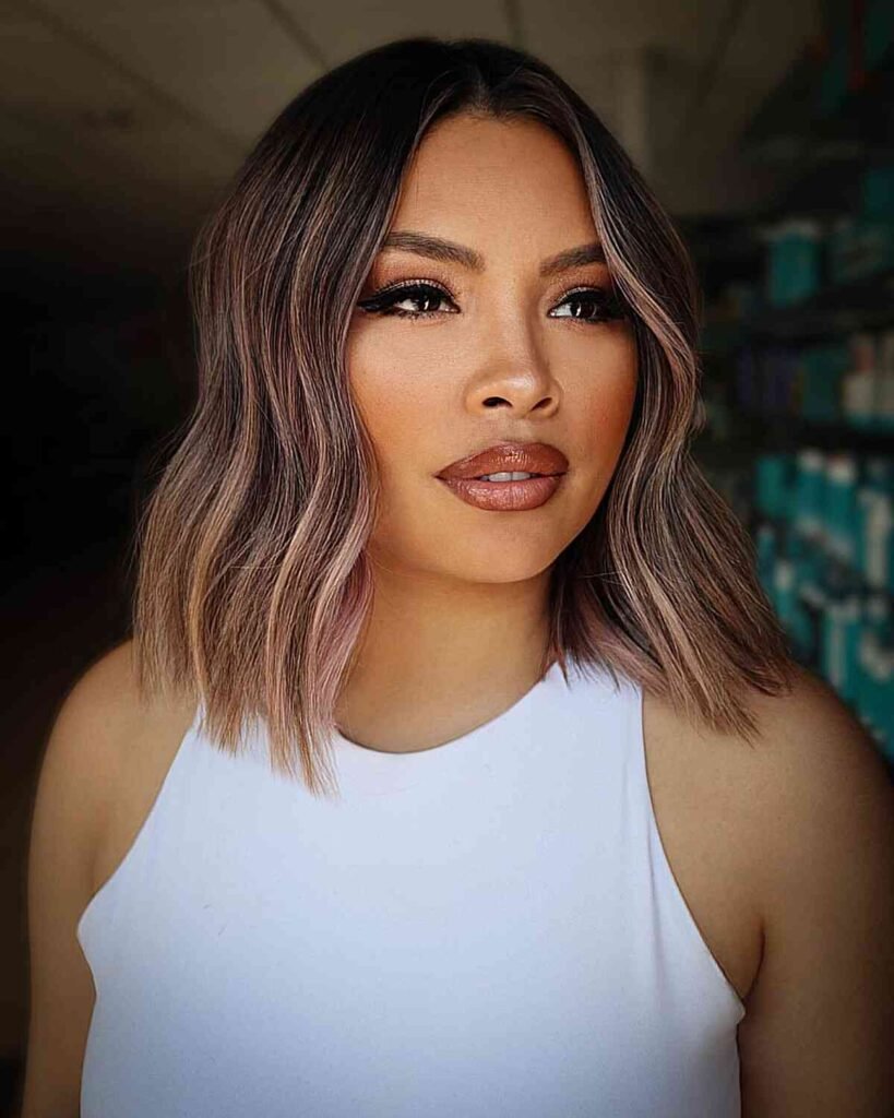 Cute Lob with Pink Highlights