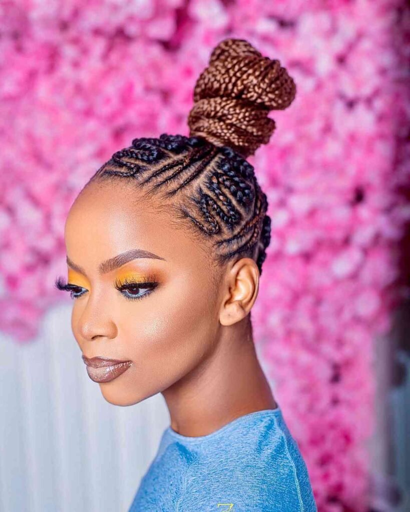 Tribal Cornrows with a High Bun