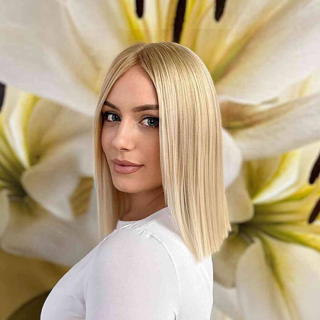 Soft Blonde Blunt Lob with No Fringe