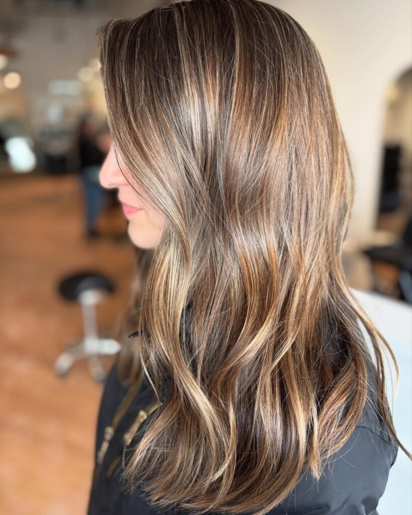 Soft Honey Brown Waves with Caramel Highlights