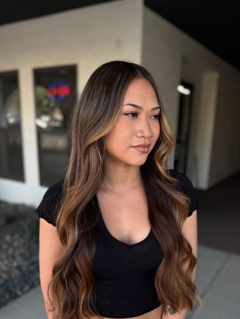 Chocolate Honey Brown Waves with Soft Highlights